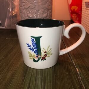 Opalhouse NEW “J” Monogram 14 oz Floral Design Stoneware Coffee Mug